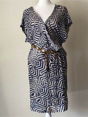 Plenty by Tracy Reese Blue and White Geometric Midi Dress